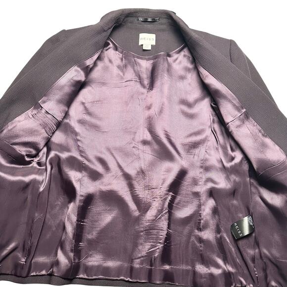 Reiss | Women | Camila Dark Plum Wool Textured Business Blazer Pant Suit | Sz 8 - Picture 12 of 16